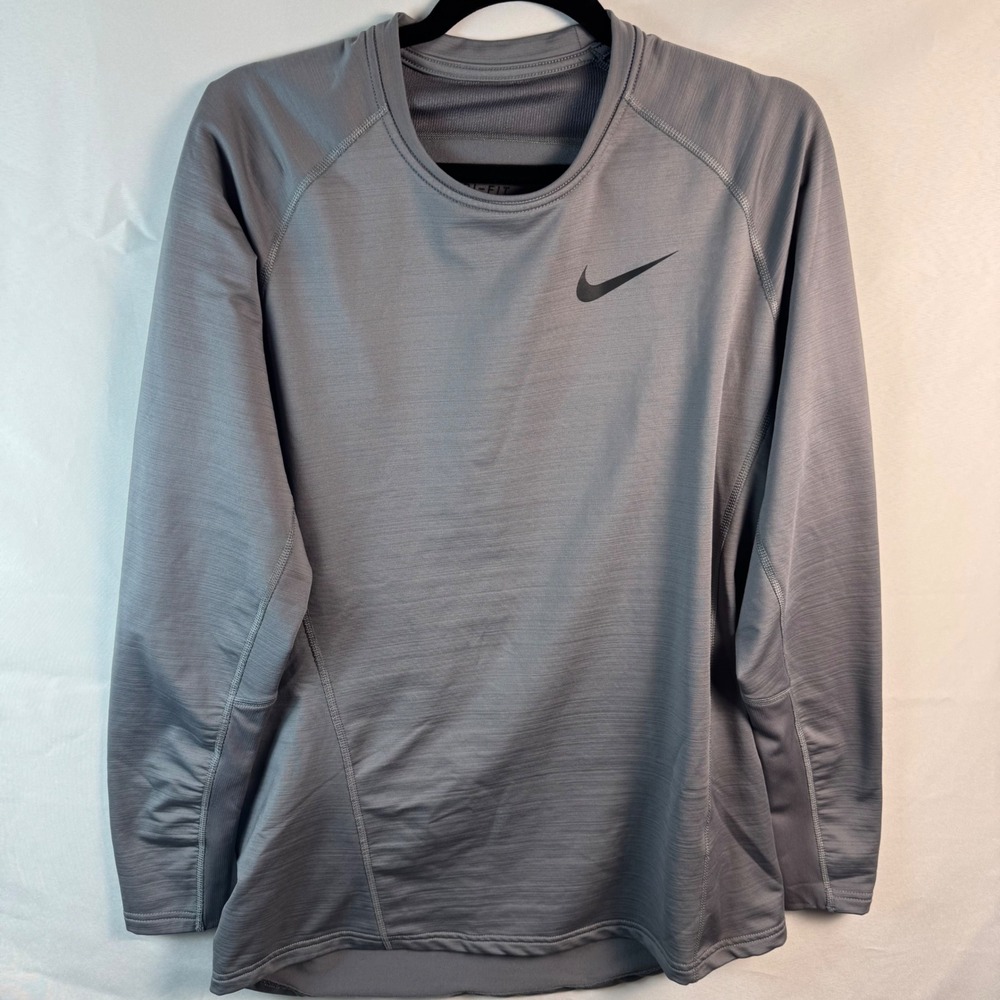 Nike Dri-FIT Mens Gray Long Sleeve Performance Training Shirt Large L Raglan